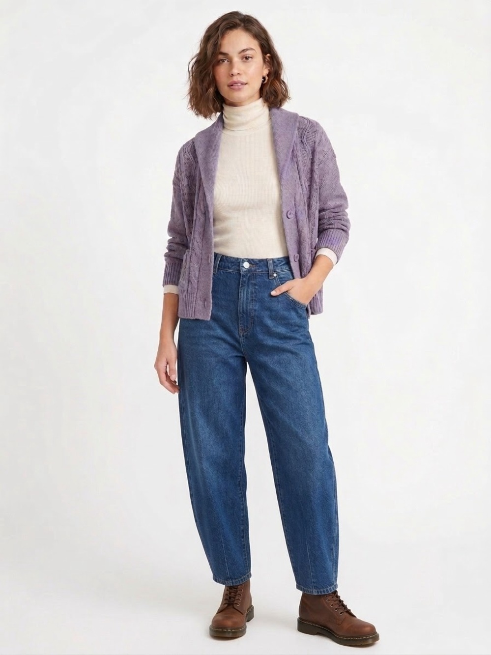 Pilcro Anthro Purple Chunky Knit Shawl Collar Cable Cardigan Sweater M